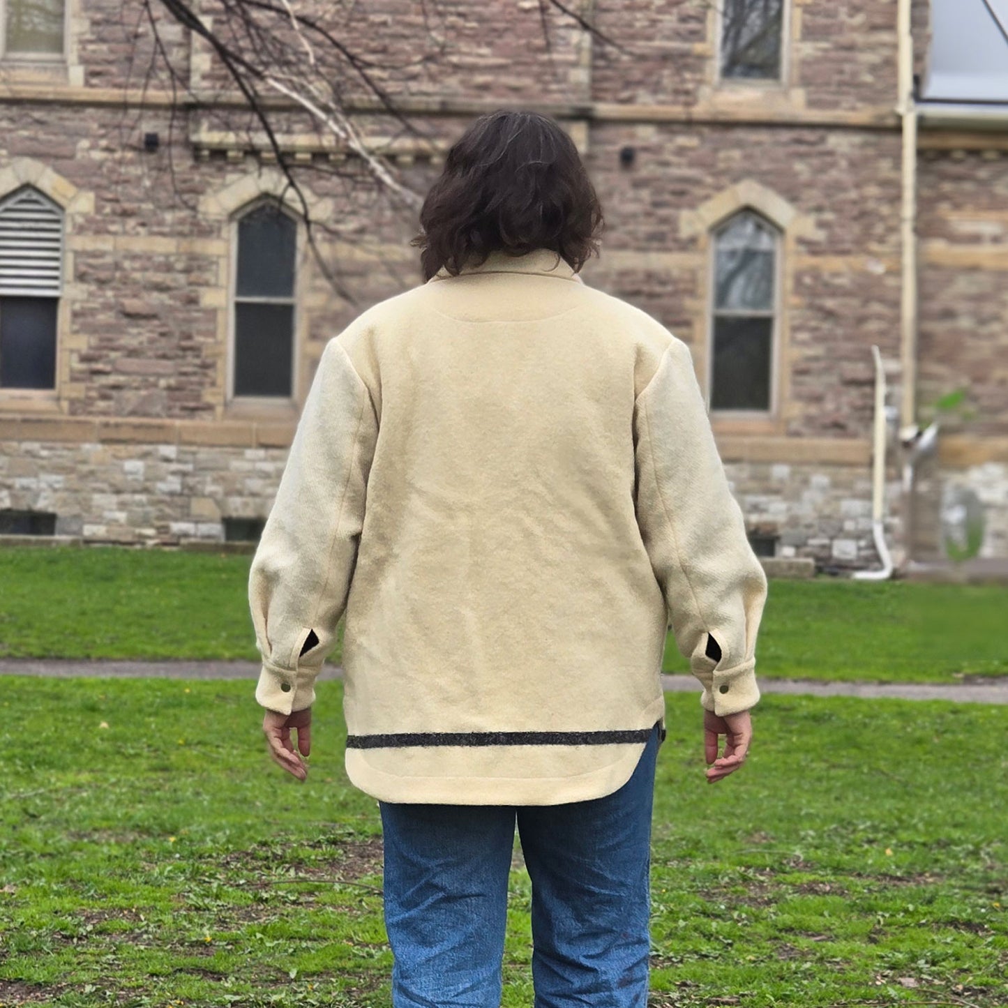 Upcycled Blanket Jacket - medium - beige/black stripe